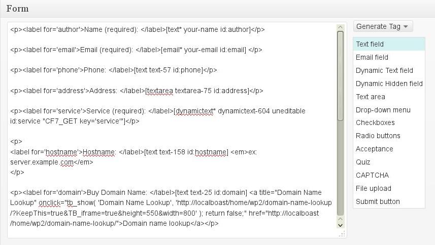 Contact Form 7 Generate Tag
