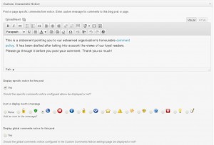 Post edit screen options - Custom Comments Notice for WordPress plugin
