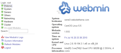 Webmin main page